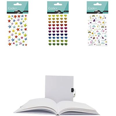 Maildor Diario para Escribir, (Clairefontaine Gama Ocio) GB020AMZC 180 Páginas Lisas 16x16 cm, Tapa Blanca para Personalizar + 3 Hojas de Pegatinas Cooky 3D (Corazones, Unicornios y Estrellas) Maildor Diario para Escribir, (Clairefontaine Gama Ocio) GB020AMZC 180 Páginas Lisas 16x16 cm, Tapa Blanca para Personalizar + 3 Hojas de Pegatinas Cooky 3D (Corazones, Unicornios y Estrellas)
