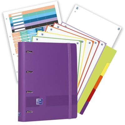 Oxford , Pack Archivador Live & Go A4+ 4 Anillas, Plástico Polyfoam, Incluye 2 Recambios con 5 Bandas de colores vivos, Cuadrícula 5X5 y Separadores de Plástico, Color Lila Oxford , Pack Archivador Live & Go A4+ 4 Anillas, Plástico Polyfoam, Incluye 2 Recambios con 5 Bandas de colores vivos, Cuadrícula 5X5 y Separadores de Plástico, Color Lila
