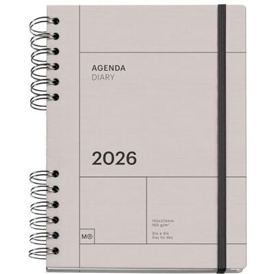 Miquelrius Agenda 2026 día por página, Similar A5+ (160.5 x 218 mm), Planificación diaria, Tapa texturizada, Papel 100 g/m², Cierre elástico, Espiral metálico dividido, Español-EN-PT, Gris Miquelrius Agenda 2026 día por página, Similar A5+ (160.5 x 218 mm), Planificación diaria, Tapa texturizada, Papel 100 g/m², Cierre elástico, Espiral metálico dividido, Español-EN-PT, Gris
