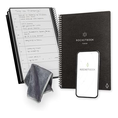 Rocketbook Fusion Agenda de Productividad Sin fechas Reutilizable, Tamaño A5, 15 cm x 22,4 cm, Negro Objetivos, Calendario Mensual y Semanal, Listas de Tareas Diarias, Páginas de Rayas y Puntos Rocketbook Fusion Agenda de Productividad Sin fechas Reutilizable, Tamaño A5, 15 cm x 22,4 cm, Negro Objetivos, Calendario Mensual y Semanal, Listas de Tareas Diarias, Páginas de Rayas y Puntos