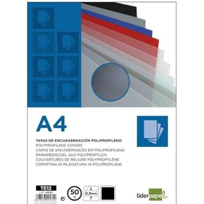 Liderpapel Pack de 50 tapas de encuadernación, color negro, A4, 0.8 mm Liderpapel Pack de 50 tapas de encuadernación, color negro, A4, 0.8 mm