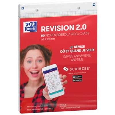 Oxford Revision 2.0 Lote de 50 fichas bristol tamaño A5 (14, 8 x 21 cm) pequeñas baldosas recto/reverso marco blanco Oxford Revision 2.0 Lote de 50 fichas bristol tamaño A5 (14, 8 x 21 cm) pequeñas baldosas recto/reverso marco blanco