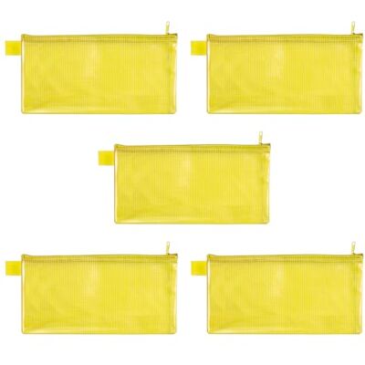 VELOFLEX Bolsa con cremallera amarilla, 5 unidades, 235 x 125 mm, bolsa portadocumentos de material EVA reforzado con tejido VELOFLEX Bolsa con cremallera amarilla, 5 unidades, 235 x 125 mm, bolsa portadocumentos de material EVA reforzado con tejido