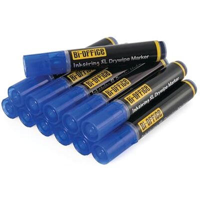 Bi-Office InkstringXL Rotulador para Pizarra Blanca de Tinta Gel con Punta de 3mm – Azul, Paquete de 12 Bi-Office InkstringXL Rotulador para Pizarra Blanca de Tinta Gel con Punta de 3mm – Azul, Paquete de 12