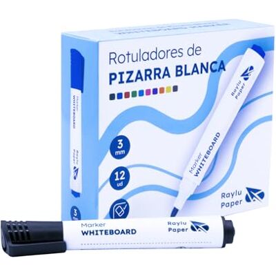RAYLU PAPER Rotuladores para Pizarra Blanca, Rotulador para Pizarra de Punta Redonda de 3mm de Borrado en Seco, No Tóxicos, para Pizarra Blanca y Pizarra Magnética (12, Negro) RAYLU PAPER Rotuladores para Pizarra Blanca, Rotulador para Pizarra de Punta Redonda de 3mm de Borrado en Seco, No Tóxicos, para Pizarra Blanca y Pizarra Magnética (12, Negro)