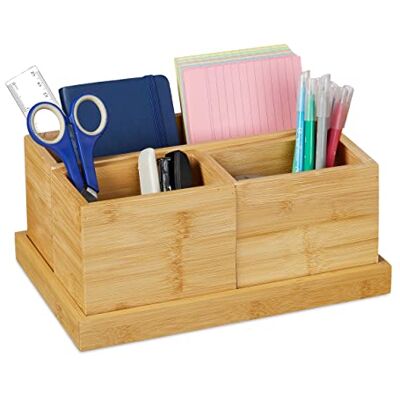 Relaxdays Organizador Escritorio, Set 4 Piezas, Lapicero, Archivador Bambú, Organizador Artículos Oficina, Baño, Natural Relaxdays Organizador Escritorio, Set 4 Piezas, Lapicero, Archivador Bambú, Organizador Artículos Oficina, Baño, Natural