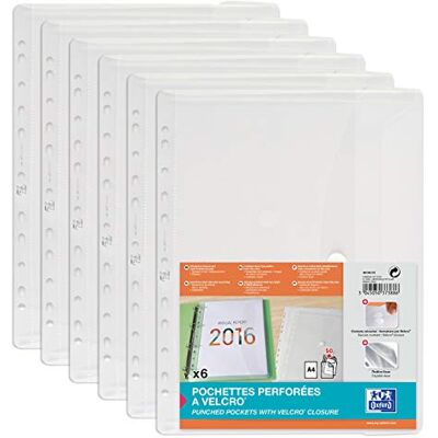 Oxford Carpeta de documentos para archivar DIN A4 con cierre de velcro y perforación Euro Paquete de 6 Maletín de plástico transparente incoloro Oxford Carpeta de documentos para archivar DIN A4 con cierre de velcro y perforación Euro Paquete de 6 Maletín de plástico transparente incoloro