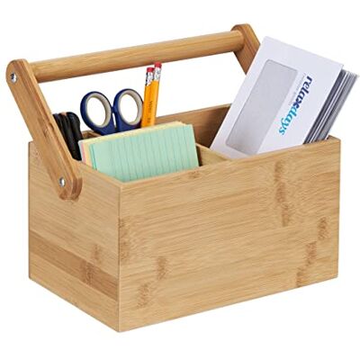 Relaxdays Organizador Bambú con Asa, 4 Espacios, 24 x 26 x 15 cm, Organizador de Escritorio y Porta Cubiertos, Natural Relaxdays Organizador Bambú con Asa, 4 Espacios, 24 x 26 x 15 cm, Organizador de Escritorio y Porta Cubiertos, Natural