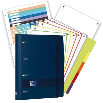 Oxford , Pack Archivador Live & Go A4+ 4 Anillas, Plástico Polyfoam, Incluye 2 Recambios con 5 Bandas de colores vivos, Cuadrícula 5X5 y Separadores de Plástico, Color Navy Oxford , Pack Archivador Live & Go A4+ 4 Anillas, Plástico Polyfoam, Incluye 2 Recambios con 5 Bandas de colores vivos, Cuadrícula 5X5 y Separadores de Plástico, Color Navy