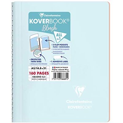 Clairefontaine Cuaderno de espiral Koverbook Blush (A5, 14,8 x 21 cm, 160 páginas pequeñas baldosas – Papel blanco 90 g – Cubierta envolvente Polypro opaca – Color aleatorio Clairefontaine Cuaderno de espiral Koverbook Blush (A5, 14,8 x 21 cm, 160 páginas pequeñas baldosas – Papel blanco 90 g – Cubierta envolvente Polypro opaca – Color aleatorio