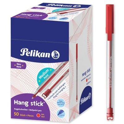 Pelikan , Bolígrafos Hang Stick, Color Rojo, Punta Media (1mm), Caja de 50 bolis Pelikan , Bolígrafos Hang Stick, Color Rojo, Punta Media (1mm), Caja de 50 bolis