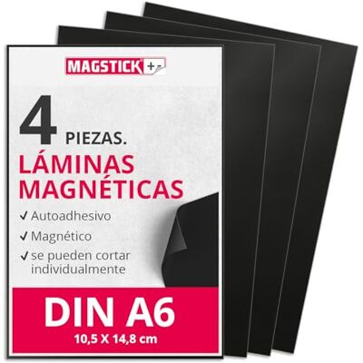 Magstick 4 Hojas magnéticas adhesivas flexibles, DIN A6 mag064 0,5 mm negro para cortar y usar en manualidades fotos tarjetas notas Magstick 4 Hojas magnéticas adhesivas flexibles, DIN A6 mag064 0,5 mm negro para cortar y usar en manualidades fotos tarjetas notas