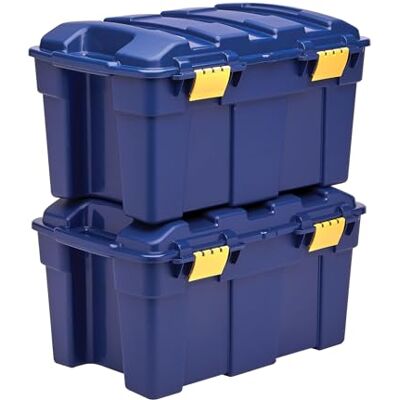 Bankers Box Cajas de almacenamiento de plástico de 40 litros, Pack de 2, polipropileno sin BPA, tapas 100% recicladas, apilables y encajables, con dos aberturas, 33x39x59 cm, para hogar y la oficina Bankers Box Cajas de almacenamiento de plástico de 40 litros, Pack de 2, polipropileno sin BPA, tapas 100% recicladas, apilables y encajables, con dos aberturas, 33x39x59 cm, para hogar y la oficina