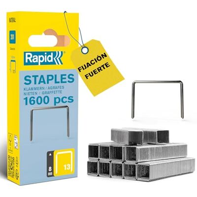 Rapid 1600 Grapas n.13/8, Acero Galvanizado, para Tapicería y Decoración Para fijar tejidos, etiquetas y pósteres sobre madera, con una grapa fina y discreta Rapid 1600 Grapas n.13/8, Acero Galvanizado, para Tapicería y Decoración Para fijar tejidos, etiquetas y pósteres sobre madera, con una grapa fina y discreta
