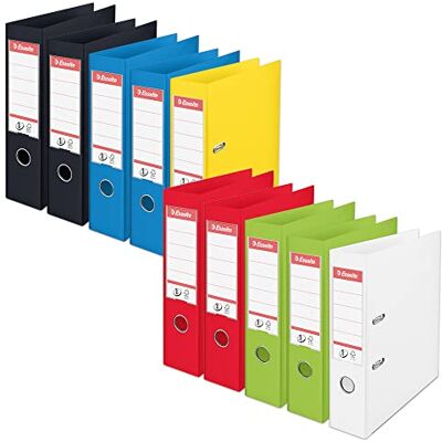 Esselte Set de archivadores de palanca (A4, 75 mm, 10 unidades), colores variados Esselte Set de archivadores de palanca (A4, 75 mm, 10 unidades), colores variados