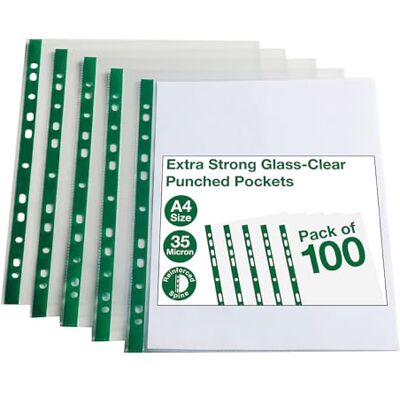 SUMMIT Fundas perforadas de polietileno A4, cristal transparente, 100 carteras de plástico SUMMIT Fundas perforadas de polietileno A4, cristal transparente, 100 carteras de plástico