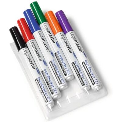 Legamaster TZ 1 Rotulador, Colores Surtidos, paquete de 6 Marcador de pizarra para escribir y dibujar en pizarras blancas y rotafolios. El juego incluye negro, rojo, azul, verde Legamaster TZ 1 Rotulador, Colores Surtidos, paquete de 6 Marcador de pizarra para escribir y dibujar en pizarras blancas y rotafolios. El juego incluye negro, rojo, azul, verde