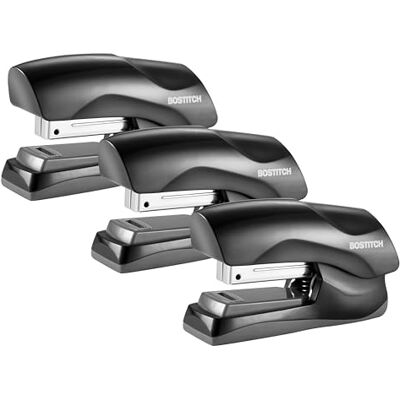 Bostitch Grapadora resistente para oficina, capacidad de 40 hojas, sin atascos, media tira, cabe en la palma de tu mano, para aula, oficina o escritorio, color negro, paquete de 3 Bostitch Grapadora resistente para oficina, capacidad de 40 hojas, sin atascos, media tira, cabe en la palma de tu mano, para aula, oficina o escritorio, color negro, paquete de 3