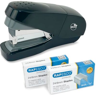 Rapesco ECO Grapadora Flat Clich de Esfuerzo Reducido con 2000 Grapas Tipo 24/6 mm, Capacidad de 35 Hojas, Negro Rapesco ECO Grapadora Flat Clich de Esfuerzo Reducido con 2000 Grapas Tipo 24/6 mm, Capacidad de 35 Hojas, Negro