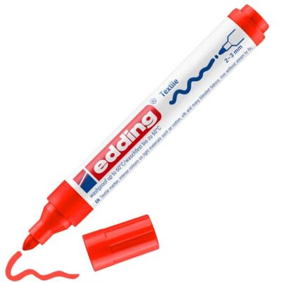 Edding 4500 marcador textil rojo 1 rotulador punta redonda de 2-3 mm rotuladores textiles permanentes para dibujar y caligrafiar sobre tejidos, resistentes a lavados de hasta 60 °C Edding 4500 marcador textil rojo 1 rotulador punta redonda de 2-3 mm rotuladores textiles permanentes para dibujar y caligrafiar sobre tejidos, resistentes a lavados de hasta 60 °C