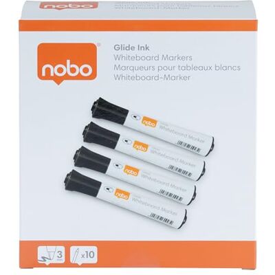 Nobo Rotuladores Glide para pizarra blanca, punta cónica (10 unidades), negro, para casa y oficina, uso escolar o profesional, borrado en seco Nobo Rotuladores Glide para pizarra blanca, punta cónica (10 unidades), negro, para casa y oficina, uso escolar o profesional, borrado en seco