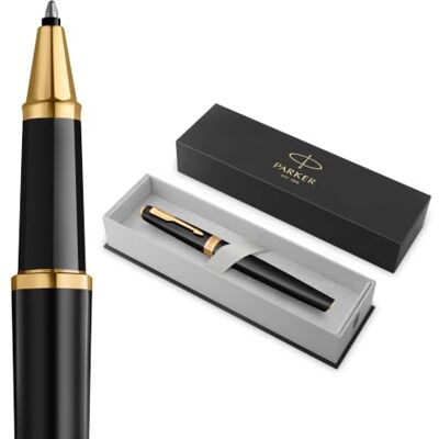 PARKER Meridian Boligrafo rollerball Laca negra mate con adornos dorados Punta fina Para escribir a mano y Material de papelería Tinta Negra Caja de Regalo de Lujo PARKER Meridian Boligrafo rollerball Laca negra mate con adornos dorados Punta fina Para escribir a mano y Material de papelería Tinta Negra Caja de Regalo de Lujo