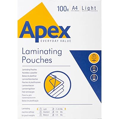 Fellowes Apex Pack de 100 fundas plastificar A4, brillo, formato A4, uso ocasional, fundas para plastificadora ideales para avisos y fotos Fellowes Apex Pack de 100 fundas plastificar A4, brillo, formato A4, uso ocasional, fundas para plastificadora ideales para avisos y fotos