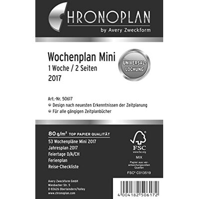 Chronoplan Chrono Plan ACC-50707 – Calendario (2017 (Semana Plan en columnas), color blanco Pequeño Chronoplan Chrono Plan ACC-50707 – Calendario (2017 (Semana Plan en columnas), color blanco Pequeño