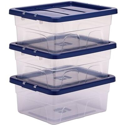 Bankers Box Cajas de almacenamiento de plástico de 15 litros, pack de 3, tapas sin BPA 100% recicladas, apilables y encajables, con tapa, 17x32x40 cm, ideal para organizar el hogar y la oficina Bankers Box Cajas de almacenamiento de plástico de 15 litros, pack de 3, tapas sin BPA 100% recicladas, apilables y encajables, con tapa, 17x32x40 cm, ideal para organizar el hogar y la oficina