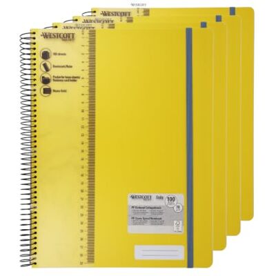 Westcott Cuaderno espiral PP A4 cuadriculado Amarillo (Pack de 4) Cuaderno espiral A4 cubierta PP 70 g/m², FSC-Mix (FSC® C189289), 200 p., campo nombre, marcapáginas/regla Westcott Cuaderno espiral PP A4 cuadriculado Amarillo (Pack de 4) Cuaderno espiral A4 cubierta PP 70 g/m², FSC-Mix (FSC® C189289), 200 p., campo nombre, marcapáginas/regla