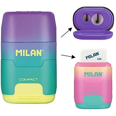 MILAN COMBINACIÓN DE Goma Y SACAPUNTAS Doble MILÁN Compact Sunset Colores Surtidos MILAN COMBINACIÓN DE Goma Y SACAPUNTAS Doble MILÁN Compact Sunset Colores Surtidos