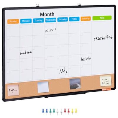 VEVOR Combo de Pizarra Blanca y Tablero de Corcho con Calendario Mensual 90x60 cm con Marco de Aluminio Tablón de Anuncios Magnético de Borrado en Seco Montado en Pared para Hogar, Escuela, Oficina VEVOR Combo de Pizarra Blanca y Tablero de Corcho con Calendario Mensual 90x60 cm con Marco de Aluminio Tablón de Anuncios Magnético de Borrado en Seco Montado en Pared para Hogar, Escuela, Oficina