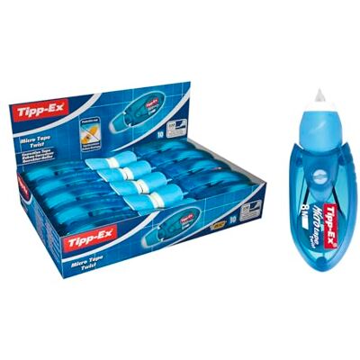 BIC Tipp-Ex Cinta Correctora Blanca de Bolígrafos, Óptimo para Material Escolar, Micro Tape Twist, 8m x 5mm, Con Cabezal Rotativo, Caja de 10 BIC Tipp-Ex Cinta Correctora Blanca de Bolígrafos, Óptimo para Material Escolar, Micro Tape Twist, 8m x 5mm, Con Cabezal Rotativo, Caja de 10