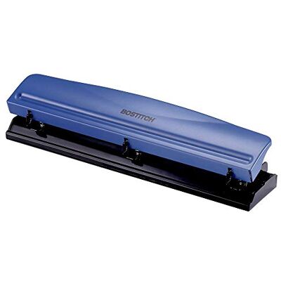 Bostitch Office Premium Perforadora de 3 agujeros, capacidad para 12 hojas, metal, base de goma, bandeja fácil de limpiar, color plateado Bostitch Office Premium Perforadora de 3 agujeros, capacidad para 12 hojas, metal, base de goma, bandeja fácil de limpiar, color plateado
