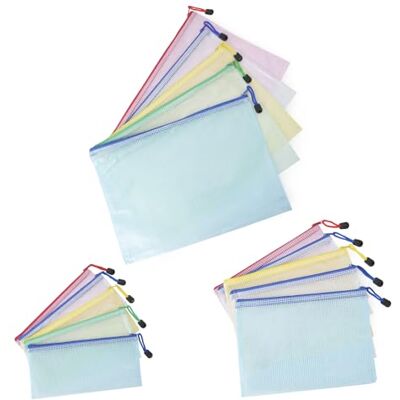 Elalove Lote de 15 bolsas con cremallera A4/A5/A6, semitransparentes, 5 colores, resistente al agua, organización de oficina, viajes (3 tamaños) Elalove Lote de 15 bolsas con cremallera A4/A5/A6, semitransparentes, 5 colores, resistente al agua, organización de oficina, viajes (3 tamaños)