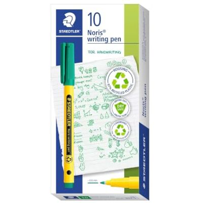 STAEDTLER Rotuladores 307 Noris Writing Pen Rotulador de Punta Fina Trazo 0.6mm Aprox Tinta Base de Agua Cuerpo Fabricado en un 97% de Plastico Reciclado Color Verde Caja 10 rotuladores STAEDTLER Rotuladores 307 Noris Writing Pen Rotulador de Punta Fina Trazo 0.6mm Aprox Tinta Base de Agua Cuerpo Fabricado en un 97% de Plastico Reciclado Color Verde Caja 10 rotuladores