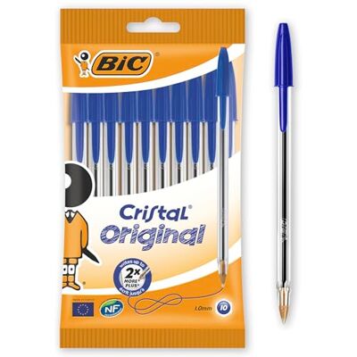BIC Cristal Original Caja de 10 unidades, bolígrafos punta media (1,0 mm), color azul BIC Cristal Original Caja de 10 unidades, bolígrafos punta media (1,0 mm), color azul