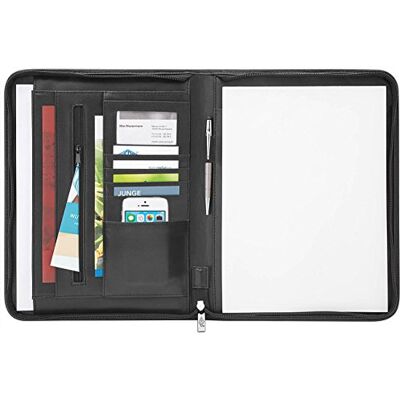 Wedo Reuniones de carpeta Accento DIN A4 (piel sintética, cremallera, bolsillo exterior, varios compartimentos interiores goma Incluye Bloc de notas, color negro Wedo Reuniones de carpeta Accento DIN A4 (piel sintética, cremallera, bolsillo exterior, varios compartimentos interiores goma Incluye Bloc de notas, color negro