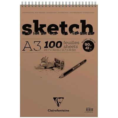 Clairefontaine Bloc Spiralé en-tête Papier Sketch 100 Feuilles Papier Dessin Blanc au Grain Très Léger Feuilles Détachables A3 29,7x42 cm 90g Clairefontaine Bloc Spiralé en-tête Papier Sketch 100 Feuilles Papier Dessin Blanc au Grain Très Léger Feuilles Détachables A3 29,7x42 cm 90g