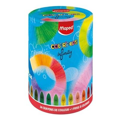 Maped – Bote de 24 lápices Infinity + friso para colorear – 24 lápices de colores innovadores 100% mina, autoafluente, duradero – Elegido producto del año 2024 Maped – Bote de 24 lápices Infinity + friso para colorear – 24 lápices de colores innovadores 100% mina, autoafluente, duradero – Elegido producto del año 2024