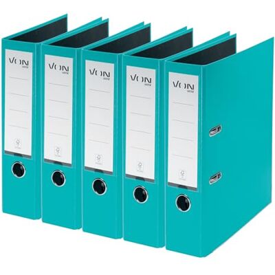 Leitz VON 10551052 Archivador A4, 5 unidades, cartón con tapa de plástico, ancho de lomo de 80 mm, para 600 hojas, ángel azul y certificado FSC, para escuela, estudio y hogar, color turquesa Leitz VON 10551052 Archivador A4, 5 unidades, cartón con tapa de plástico, ancho de lomo de 80 mm, para 600 hojas, ángel azul y certificado FSC, para escuela, estudio y hogar, color turquesa