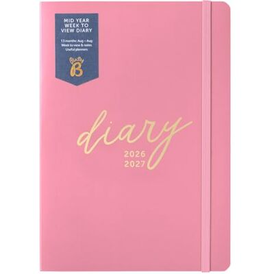 Busy B A5 Week-to-View Diary Mid-Year Academic Planner- Aug '26 Aug '27 Bright Pink Journal – Weekly Layout opposite a Notes Page, Goals, Expenses, Pen Loop & Elastic Closure Busy B A5 Week-to-View Diary Mid-Year Academic Planner- Aug '26 Aug '27 Bright Pink Journal – Weekly Layout opposite a Notes Page, Goals, Expenses, Pen Loop & Elastic Closure