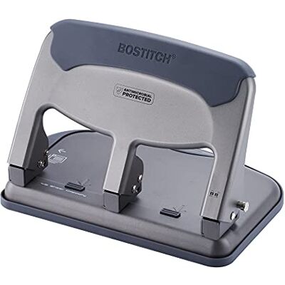 Bostitch Office EZ Squeeze Perforadora de 40 hojas de 3 agujeros, revestimiento antimicrobiano, resistente (), color plateado Bostitch Office EZ Squeeze Perforadora de 40 hojas de 3 agujeros, revestimiento antimicrobiano, resistente (), color plateado