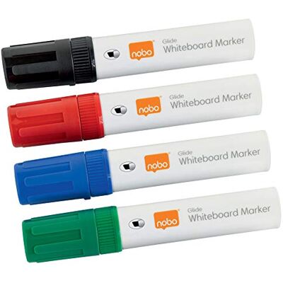 Nobo Rotuladores de Fácil Deslizamiento para Pizarras Blancas, Punta Biselada Grande 10 de mm, Paquete de 4, , Varios Colores Nobo Rotuladores de Fácil Deslizamiento para Pizarras Blancas, Punta Biselada Grande 10 de mm, Paquete de 4, , Varios Colores