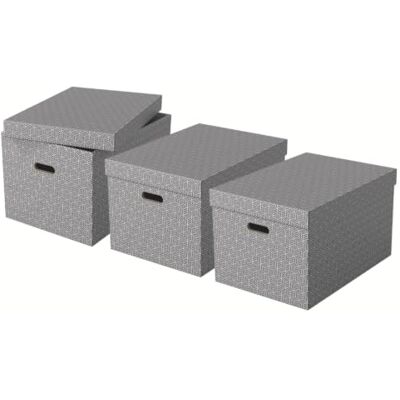 Esselte Caja Grande de Cartón para Almacenaje y Regalos con Tapa, Pack de 3, Almacenaje y Organización para la Oficina y Casa, 100% Cartón Reciclado y Reciclable, Diseño Geométrico, Gris, Esselte Caja Grande de Cartón para Almacenaje y Regalos con Tapa, Pack de 3, Almacenaje y Organización para la Oficina y Casa, 100% Cartón Reciclado y Reciclable, Diseño Geométrico, Gris,
