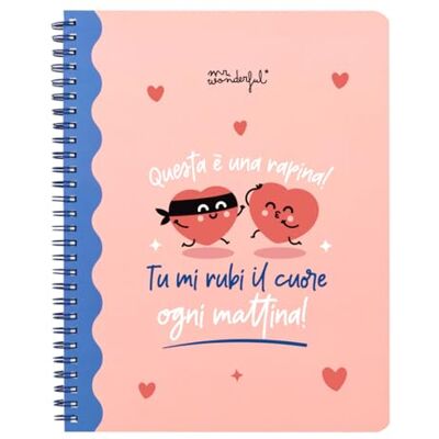 Mr. Wonderful Cuaderno A5 ¡Esto es un robo! ¡Tú me robas el corazón cada mañana! Encuadernación en espiral y un mensaje de amor Mr. Wonderful Cuaderno A5 ¡Esto es un robo! ¡Tú me robas el corazón cada mañana! Encuadernación en espiral y un mensaje de amor