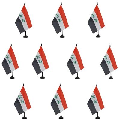 AZ FLAG Pack de 10 Banderas de Mesa Irak 21x14 cm Base Plástico Uso interior Bandera de escritorio iraquí العراق acabado cosido y bordes reforzados con mástil de plástico y base de plástico AZ FLAG Pack de 10 Banderas de Mesa Irak 21x14 cm Base Plástico Uso interior Bandera de escritorio iraquí العراق acabado cosido y bordes reforzados con mástil de plástico y base de plástico
