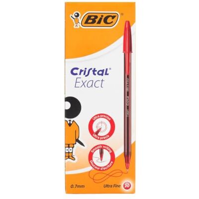 BIC Cristal Exact Bolígrafos Punta Fina (0,7 mm) Rojo, Caja de 20 Uds. BIC Cristal Exact Bolígrafos Punta Fina (0,7 mm) Rojo, Caja de 20 Uds.