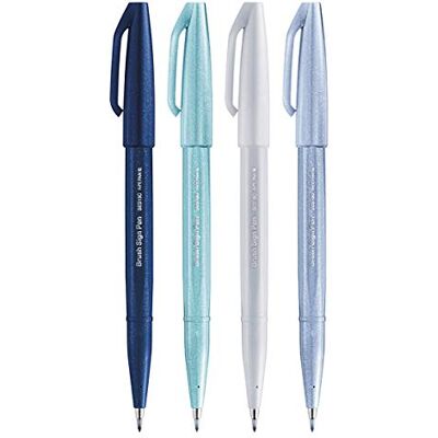 Pentel Brush Sign Pen Rotulador punta flexible para caligrafía, caligrafía, ilustración, juego de 4 unidades, surtido "invierno Pentel Brush Sign Pen Rotulador punta flexible para caligrafía, caligrafía, ilustración, juego de 4 unidades, surtido "invierno