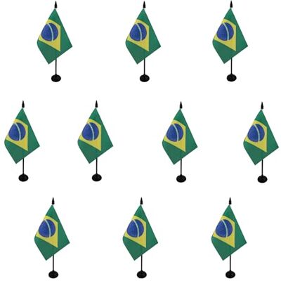 AZ FLAG Pack de 10 Banderas de Mesa Brasil 15x10 cm Base Plástico Uso interior Bandera de escritorio brasileña acabado cosido y bordes reforzados con mástil de plástico y base de plástico AZ FLAG Pack de 10 Banderas de Mesa Brasil 15x10 cm Base Plástico Uso interior Bandera de escritorio brasileña acabado cosido y bordes reforzados con mástil de plástico y base de plástico